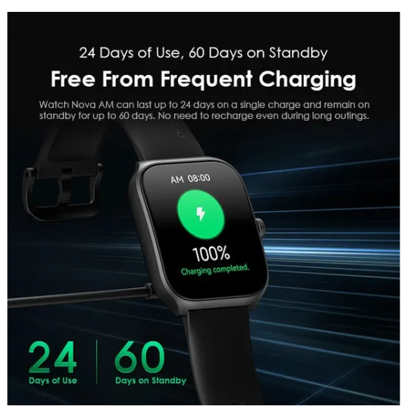Oraimo Watch Nova AM 2.01" AMOLED Screen Curved Cover  IP68 Dust & Water Resistance* with 24 Days of Use, 60 Days on Standby Smart Watch