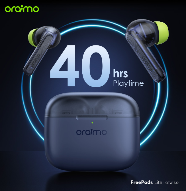 Oraimo FreePods Lite ENC True Wireless Earbuds 40-Hr Long Playtime Immersive in Your Music World Bluetooth Earpods Earphones + Free Case