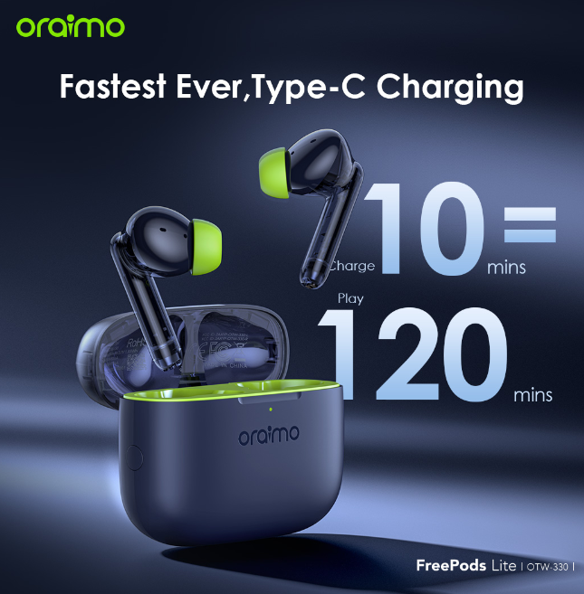 Oraimo FreePods Lite ENC True Wireless Earbuds 40-Hr Long Playtime Immersive in Your Music World Bluetooth Earpods Earphones + Free Case