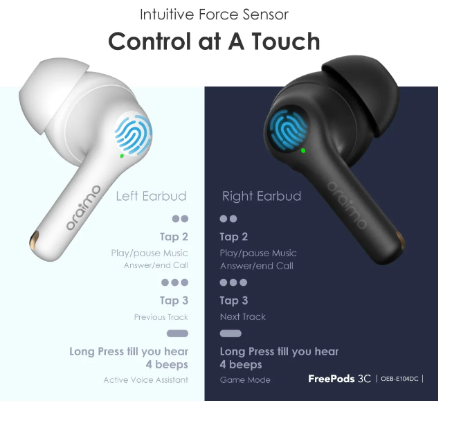 Oraimo FreePods 3C ENC True Wireless Earbuds 36-Hr Long Playtime  4-mic ENC HD Voice in Calls Bluetooth Earphones  Earpods