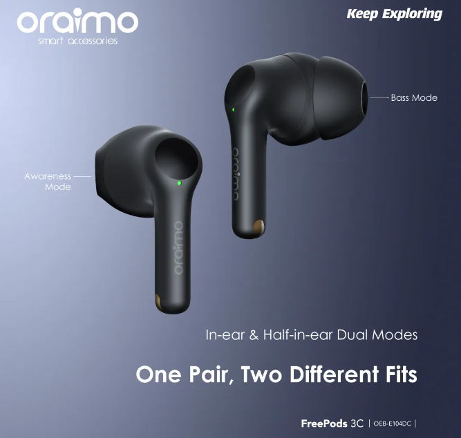 Oraimo FreePods 3C ENC True Wireless Earbuds 36-Hr Long Playtime  4-mic ENC HD Voice in Calls Bluetooth Earphones  Earpods