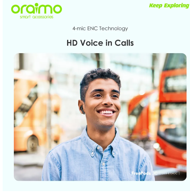 Oraimo FreePods 3C ENC True Wireless Earbuds 36-Hr Long Playtime  4-mic ENC HD Voice in Calls Bluetooth Earphones  Earpods