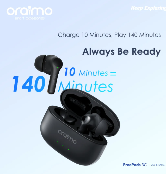 Oraimo FreePods 3C ENC True Wireless Earbuds 36-Hr Long Playtime  4-mic ENC HD Voice in Calls Bluetooth Earphones  Earpods