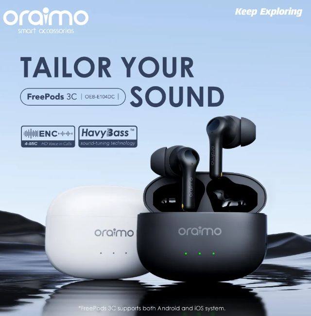 Oraimo FreePods 3C ENC True Wireless Earbuds 36-Hr Long Playtime  4-mic ENC HD Voice in Calls Bluetooth Earphones  Earpods