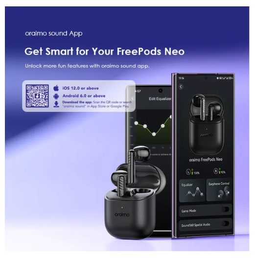 oraimo FreePods Neo Half In Ear  50-hr Long PlaytimeTrue Wireless Earbuds Plus a gift of  10.5 w car charger