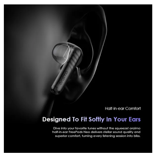 oraimo FreePods Neo Half In Ear  50-hr Long PlaytimeTrue Wireless Earbuds Plus a gift of  10.5 w car charger