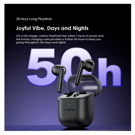 oraimo FreePods Neo Half In Ear  50-hr Long PlaytimeTrue Wireless Earbuds Plus a gift of  10.5 w car charger