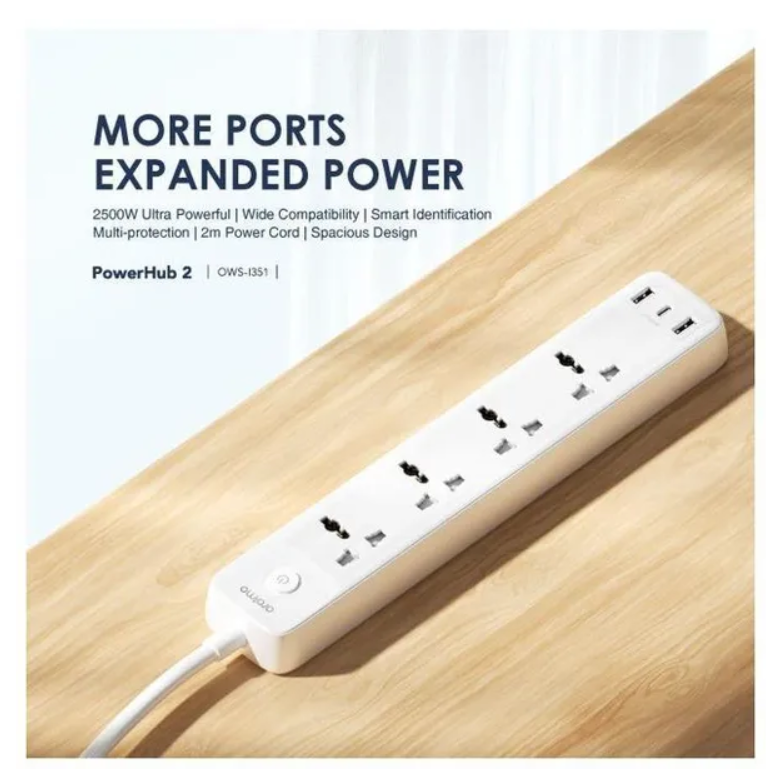Oraimo PowerHub C 2M 4-AC 3-USB Power Strip Duty 4-way Power/Socket Extension Cable Charging Outlet extension cable