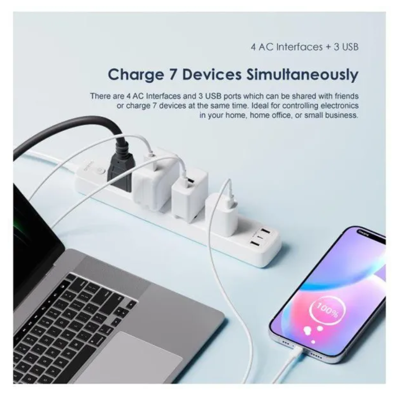 Oraimo PowerHub C 2M 4-AC 3-USB Power Strip Duty 4-way Power/Socket Extension Cable Charging Outlet extension cable