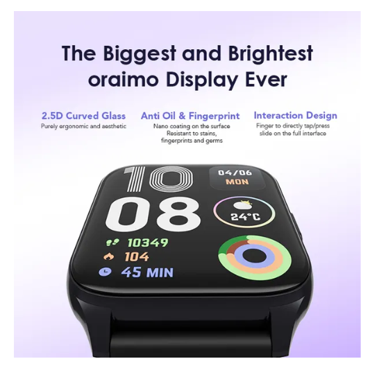 Oraimo Watch 4 Plus 2.01″ HD IP68  100+ Sports Modes Bluetooth Call AI-Generated Watch Faces Smart Watch