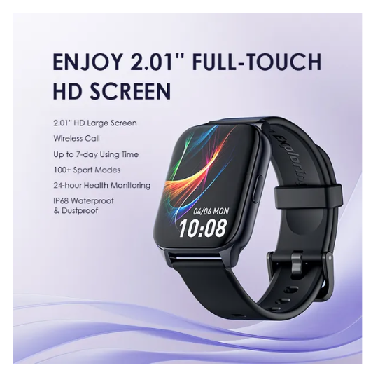 Oraimo Watch 4 Plus 2.01″ HD IP68  100+ Sports Modes Bluetooth Call AI-Generated Watch Faces Smart Watch