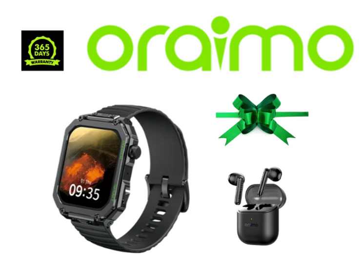 OFFER !! OFFER !! OFFER  Brand New Oraimo Watch Nova V 2.01"  Tempered Glass  Camera Remote, Preview Sync 1ATM Waterproof HD Video Watch Faces Smart Watch plus A GIFT  of Oraimo Free pods Neo
