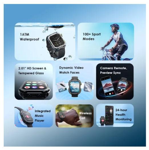 OFFER !! OFFER !! OFFER  Brand New Oraimo Watch Nova V 2.01"  Tempered Glass  Camera Remote, Preview Sync 1ATM Waterproof HD Video Watch Faces Smart Watch plus A GIFT  of Oraimo Free pods Neo