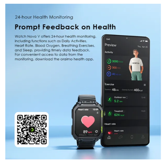 OFFER !! OFFER !! OFFER  Brand New Oraimo Watch Nova V 2.01"  Tempered Glass  Camera Remote, Preview Sync 1ATM Waterproof HD Video Watch Faces Smart Watch plus A GIFT  of Oraimo Free pods Neo