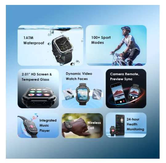 OFFER !! OFFER !! OFFER  Brand New Oraimo Watch Nova V 2.01"  Tempered Glass  Camera Remote, Preview Sync 1ATM Waterproof HD Video Watch Faces Smart Watch plus A GIFT  of Oraimo Free pods Neo