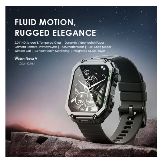 OFFER !! OFFER !! OFFER  Brand New Oraimo Watch Nova V 2.01"  Tempered Glass  Camera Remote, Preview Sync 1ATM Waterproof HD Video Watch Faces Smart Watch plus A GIFT  of Oraimo Free pods Neo