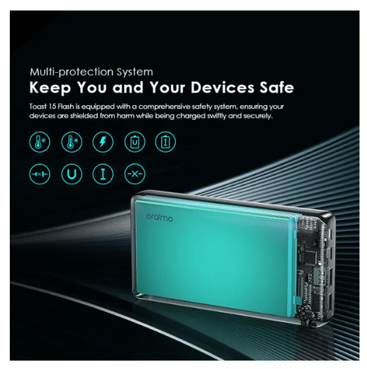 Oraimo Toast 15 Flash 10000mAh 15W Type-C IN & OUT 3 OUTPUTS with Wide Compatibility Fast Charging PowerBank Plus a gift of Oraimo C to C Cable