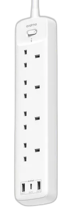 oraimo PowerHub C 3250W Ultra powerful smart identification multi protection  2M 4-AC 3-USB Power Strip EXtention cable with a Gift of USB charger