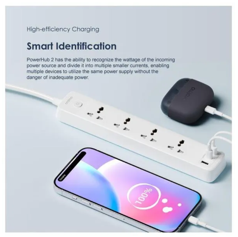 oraimo PowerHub C 3250W Ultra powerful smart identification multi protection  2M 4-AC 3-USB Power Strip EXtention cable with a Gift of USB charger