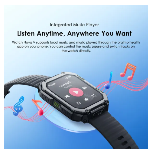 Oraimo Watch Nova V 2.01" HD Video Watch Faces  Wireless HD Calling 1ATM Waterproof Integrated Music Player  Camera Remote, Preview Sync Smart Watch Plus a GIFT of Oraimo Deeper Bass Earphones