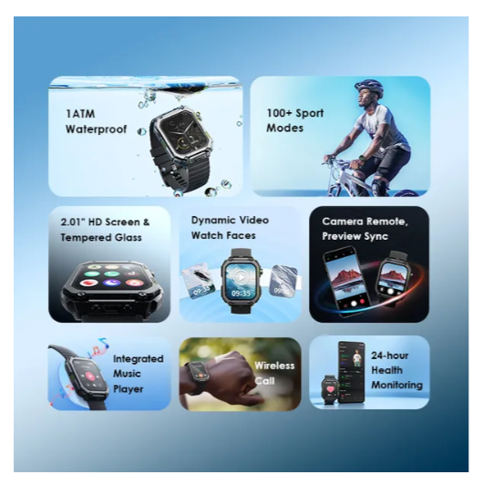 Oraimo Watch Nova V 2.01" HD Video Watch Faces  Wireless HD Calling 1ATM Waterproof Integrated Music Player  Camera Remote, Preview Sync Smart Watch Plus a GIFT of Oraimo Deeper Bass Earphones