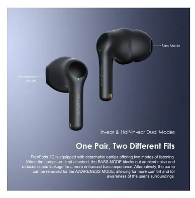 Oraimo FreePods 3C One Pair, Two Different Fits ENC IPX5 36 Hrs long playtime True Wireless Earbuds