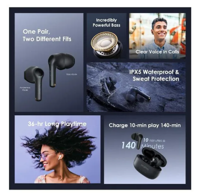 Oraimo FreePods 3C One Pair, Two Different Fits ENC IPX5 36 Hrs long playtime True Wireless Earbuds