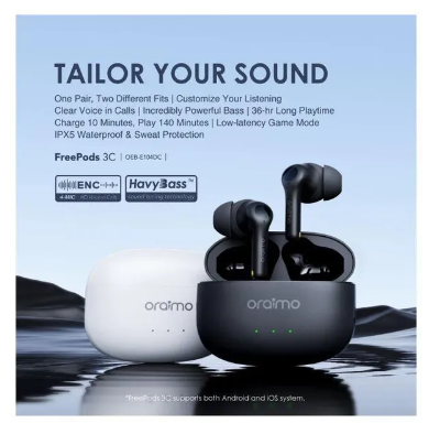 Oraimo FreePods 3C One Pair, Two Different Fits ENC IPX5 36 Hrs long playtime True Wireless Earbuds