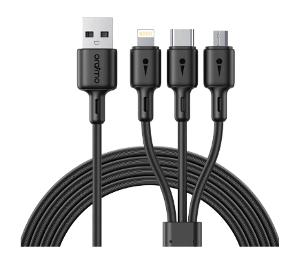 Oraimo Duraline 3 1.2M Cable 3A Fast Charging  with wide compatibility for iPhones, Micro-USB & Type C which can be used for data transfer with a high speed of 480 mbps.