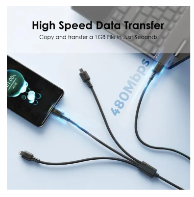 Oraimo Duraline 3 1.2M Cable 3A Fast Charging  with wide compatibility for iPhones, Micro-USB & Type C which can be used for data transfer with a high speed of 480 mbps.