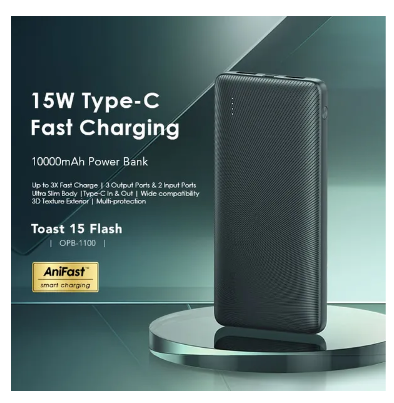 oraimo Toast 15 Flash 10000mAh Fast Charging Power Bank + FREE 3 IN ONE Charging Cable