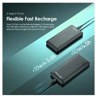 oraimo Toast 15 Flash 10000mAh Fast Charging Power Bank + FREE 3 IN ONE Charging Cable