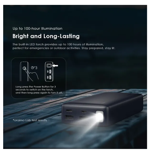 Oraimo traveler 12 20000mAh 12W Smart Fast Charging Type-C (IN/OUT) LED Torch Power Bank