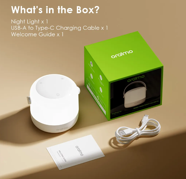 Oraimo SmartLamp Go 4.5W RGB Night Light Portable Design Perfect for Indoor and Outdoor Use, Infinite Brightness Control, Memory Function and Auto-Off Timer Smart Light