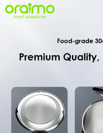Oraimo Smart Kettle 1.7L Stainless Steel Full Metal Liner Kettle  Double Wall Structure No Scalding, Safe to Use Boil dry & overheat protection Automatically turns off When Water Boils Electric Water