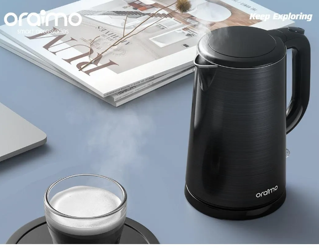 Oraimo Smart Kettle 1.7L Stainless Steel Full Metal Liner Kettle  Double Wall Structure No Scalding, Safe to Use Boil dry & overheat protection Automatically turns off When Water Boils Electric Water