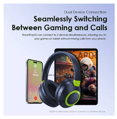 Hot sale !!Oraimo BoomPop2S ENC Over-Ear Wireless Headphones with Powerful Bass Gesture Control Dual-device Connectivity
