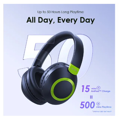 Hot sale !!Oraimo BoomPop2S ENC Over-Ear Wireless Headphones with Powerful Bass Gesture Control Dual-device Connectivity