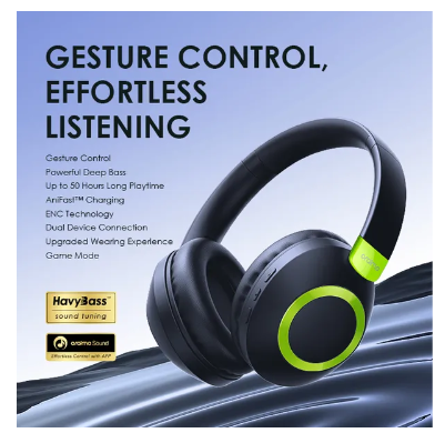Hot sale !!Oraimo BoomPop2S ENC Over-Ear Wireless Headphones with Powerful Bass Gesture Control Dual-device Connectivity