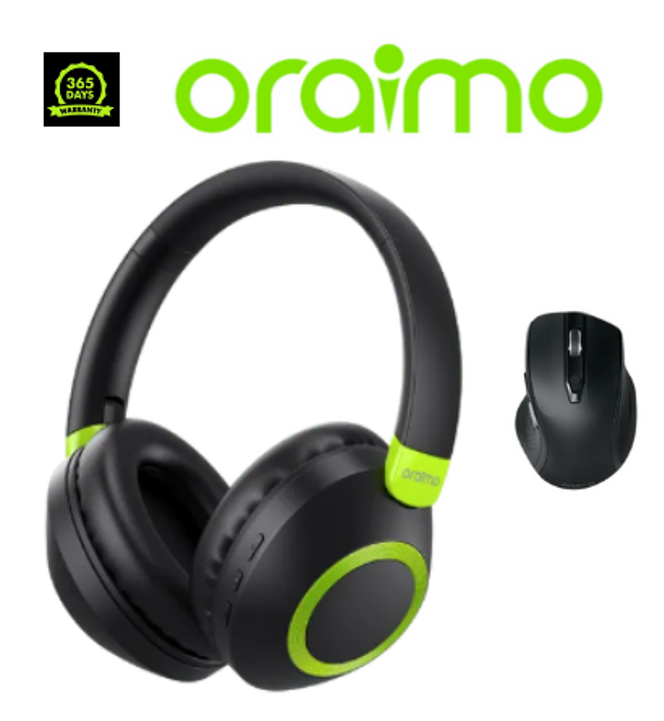 Oraimo BoomPop 2 ENC Over-Ear Wireless Bluetooth Headphones 60-hr-Playtime ENC HD Voice in Calls Dual-device Connectivity Powerful Bass PLUS a Gift of Oraimo Smart Mouse P 1200 DPI Wireless Mouse