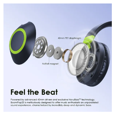Oraimo BoomPop 2 ENC Over-Ear Wireless Bluetooth Headphones 60-hr-Playtime ENC HD Voice in Calls Dual-device Connectivity Powerful Bass PLUS a Gift of Oraimo Smart Mouse P 1200 DPI Wireless Mouse