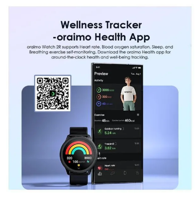 Oraimo Watch 2R 1.39" TFT IP68 Smart Watch + Oraimo Toast 10 Flash 10000mAh 12W Power Bank