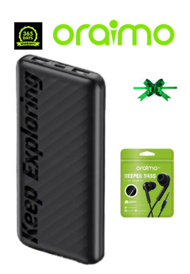 Oraimo Toast 10 Flash 10000mAh 12W 2.4A Max Fast Charging Power Bank  with wide compatibility Plus a GIFT of Oraimo oraimo Conch 2 In-Ear Wired Earphones