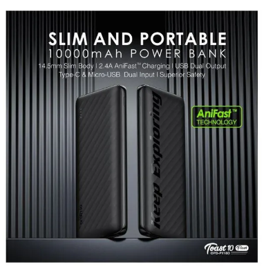 Oraimo Toast 10 Flash 10000mAh 12W 2.4A Max Fast Charging Power Bank  with wide compatibility Plus a GIFT of Oraimo oraimo Conch 2 In-Ear Wired Earphones