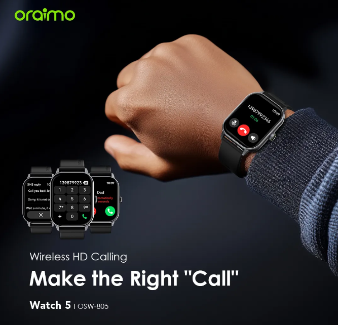Oraimo Watch 5 2.01" HD Panda Glass 1ATM Smart Watch 88.8% Screen-to-body Radio 1ATM Waterproof