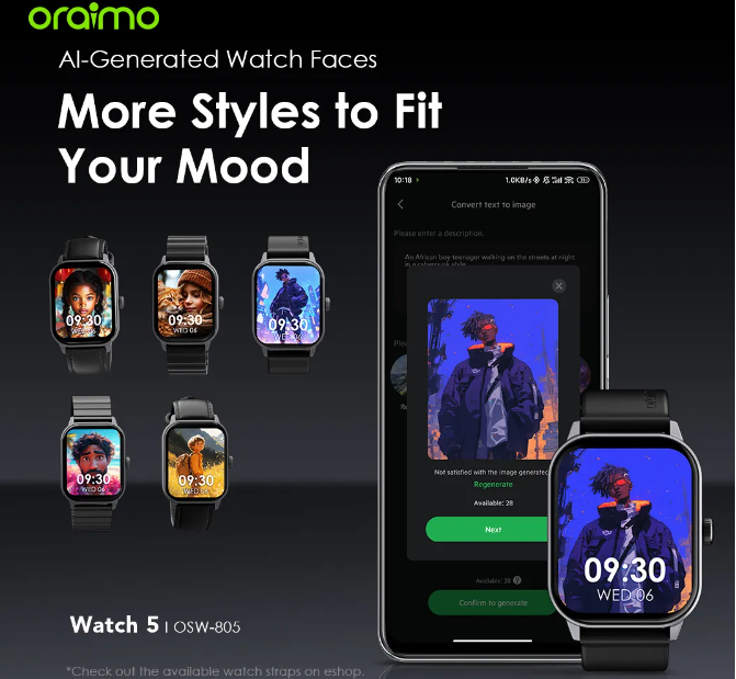 Oraimo Watch 5 2.01" HD Panda Glass 1ATM Smart Watch 88.8% Screen-to-body Radio 1ATM Waterproof