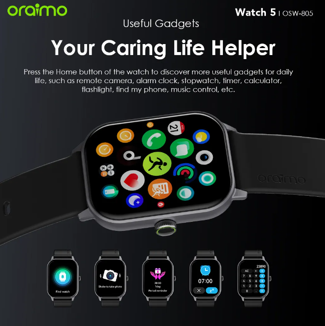 Oraimo Watch 5 2.01" HD Panda Glass 1ATM Smart Watch 88.8% Screen-to-body Radio 1ATM Waterproof