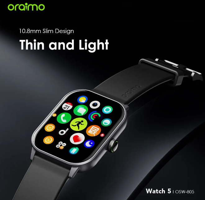 Oraimo Watch 5 2.01" HD Panda Glass 1ATM Smart Watch 88.8% Screen-to-body Radio 1ATM Waterproof