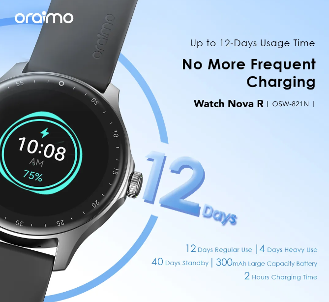 Oraimo Watch Nova R 1.39'' Panda Glass IP68  Wireless HD Calling 100+ Sports Modes HD Display  12-Day Usage Time Smart Watch
