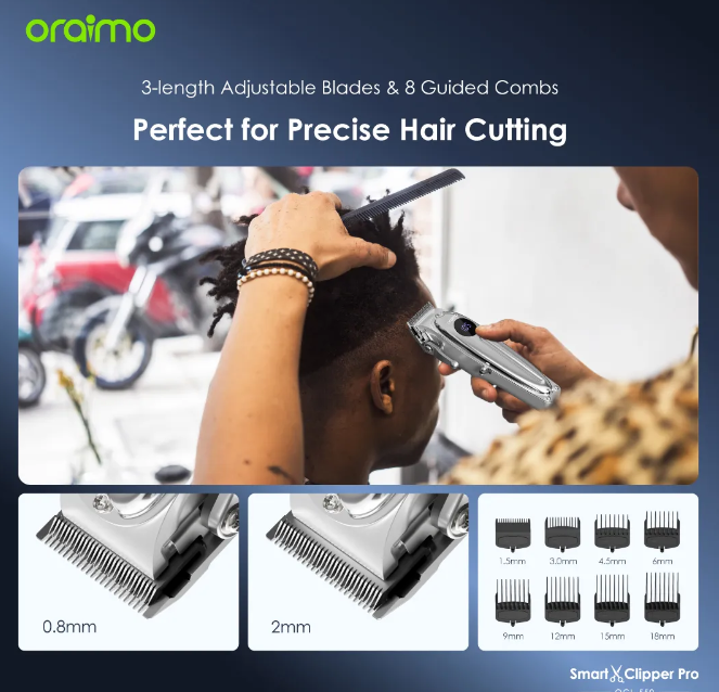 Oraimo Smart Clipper Pro Super Powerful Motor Self-sharpening and Adjustable Blades 240-minute Runtime Professional Hair Clipper Shaving Machine